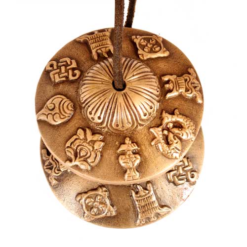 Zimbel, mit Gravur (Gl�ckssymbole), gross, � 7,5 cm