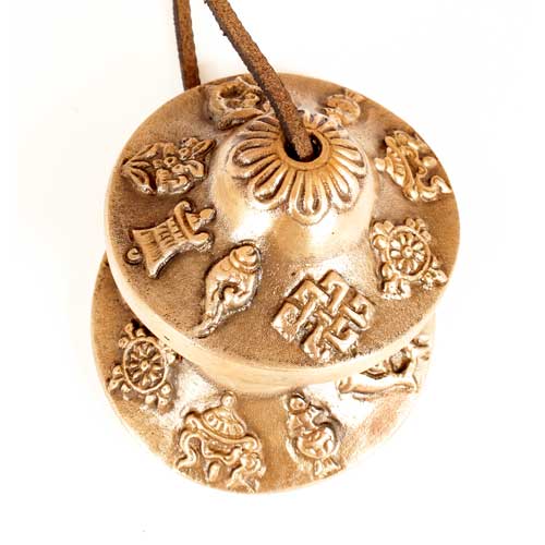 Zimbel, mit Gravur (Gl�cksymbole), klein, � 6 cm