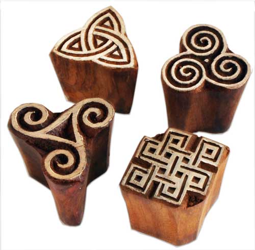 Holzstempel keltische Designs, 4 Stk  ca 3 cm